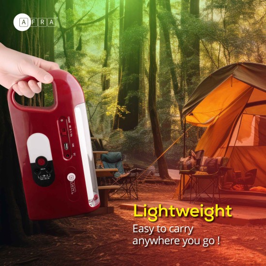 AFRA Rechargeable Lantern, 10 Watts, Red, Plastic Body, Solar Charging Port, ESMA, AF-4002RLNM, 2 Year Warranty