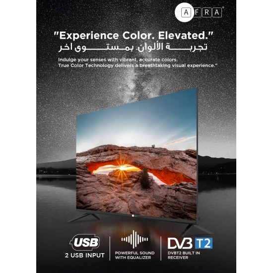 AFRA 43-inch Smart 4K UHD TV, Frameless, LED, Android 11, HDMI, USB, VGA, PC & Game Console Connection, Streaming, Netflix, Hulu, YouTube, Prime Video, AF-43114KBK, 2 Years Warranty.