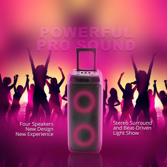 AFRA Trolley Speaker, 60 Watts, 6.5kg, Black, 4000Ma Battery, Dual Speakers, True Wireless Stereo, AF-60TSBK, 2 Years Warranty