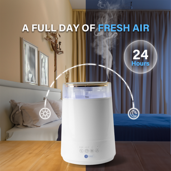 AFRA Cool Mist Ultrasonic Humidifier, 4 Liter, Top Fill, Touch Control, LED Lighting, Timer, User-Friendly Design, 2 year warranty.