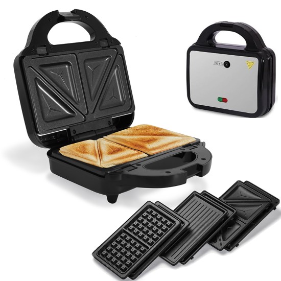 AFRA 3 IN 1 , 2 SLICE NON-STICK SANDWICH MAKER, 750 WATTS WITH DETACHEABLE PLATES, SANDWICH / GRILL & WAFFEL PLATES, AF-8023SMSS, 2 year warranty