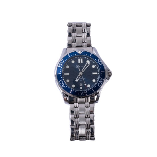 AFRA NAVIGATOR GENTS WATCH SILVER CASE BLUE DIAL SILVER BRACELET