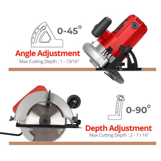 AFRA Electric Circular Saw, 185MM, 1100W, 5600r/Min No-Load Speed, 185mm Blade Diameter, Lightweight Model, Adjustable Bevel & Cutting Angle Around 0-45°, AFT-11-185CSRD, 1-Year Warranty.