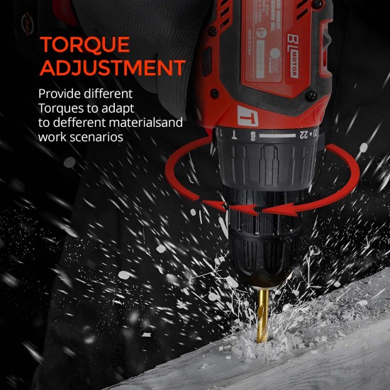 AFRA Cordless Brushless Driver/Hammer Drill, 20V MAX 13MM, 550-2000r/Min No-Load Speed, 60N.M Torque, 22+2 Torque Settings, Mechanical 2-Speed Gear, AFT-13-20CDRD, 1-Year Warranty