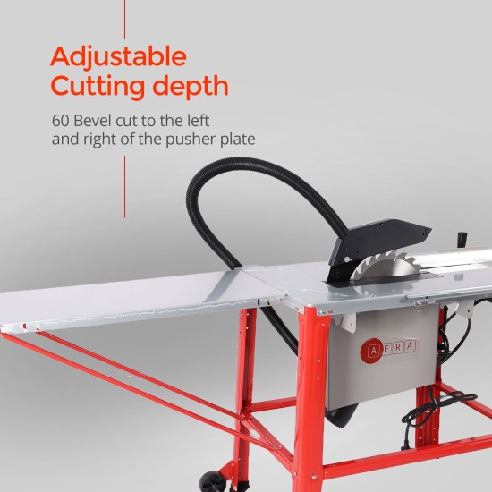 AFRA Table Saw, 315MM, 2000W, 2800r/Min 800x550mm Table, 0~45° Tilting Range, Induction Motor, Hand Wheel, Powder-Coated Sheet Steel Design, Galvanized top, AFT-20-315TSRD, 1-Year Warranty.