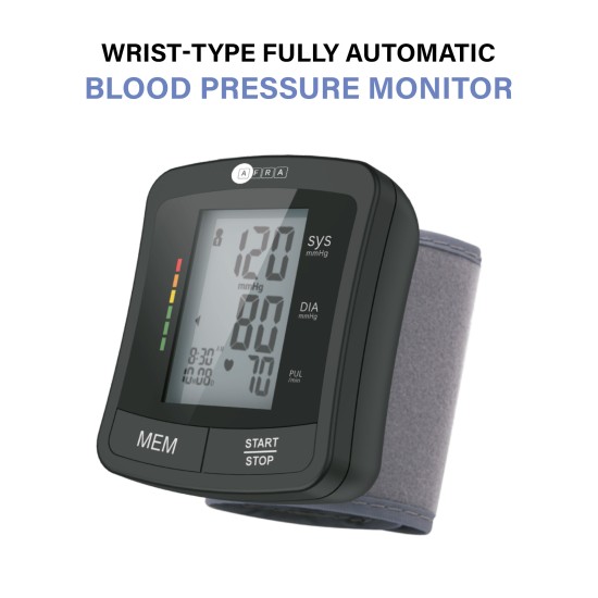 AFRA Digital Blood Pressure Monitor, AF-203BPMW, Black, Wrist Type, Small, 2 Year Warranty