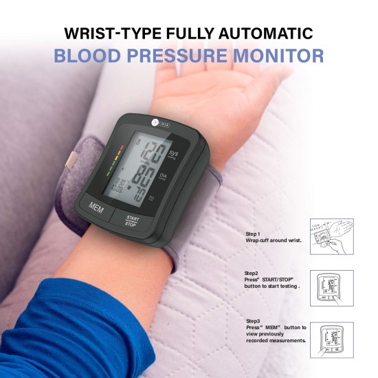 AFRA Digital Blood Pressure Monitor, AF-203BPMW, Black, Wrist Type, Small, 2 Year Warranty