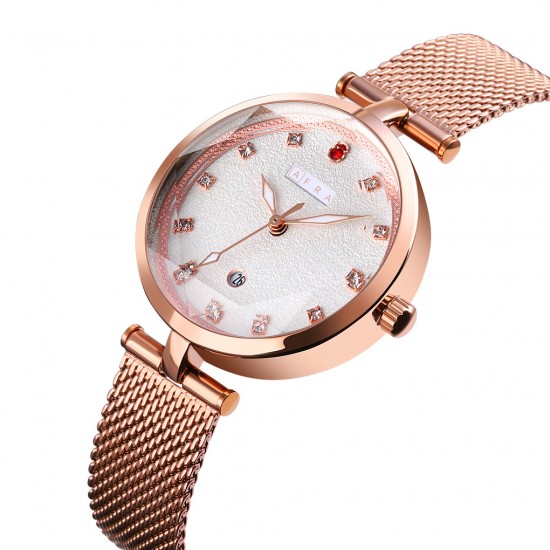 AFRA Regina Lady’s Watch, Rose Gold Case, Rose Gold Mesh Bracelet Strap, Water Resistant 30m